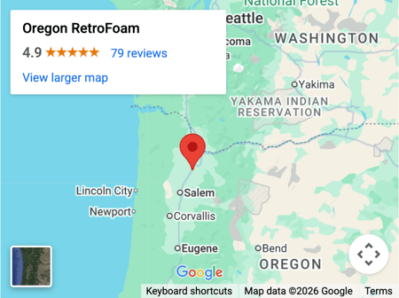Map showing RetroFoam Oregon's location and service area